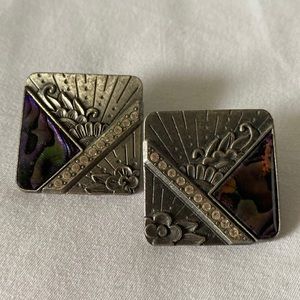 NURI Vintage Pewter Abalone and colorful Rhinestones. Flowers  sunbeams  pierced